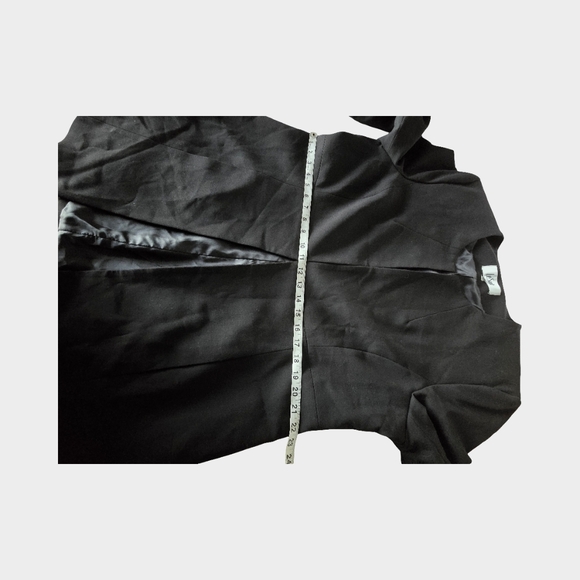 Le Suit Black Long Blazer Collarless Jacket Structured Career Minimalist Open 18 - Picture 3 of 16